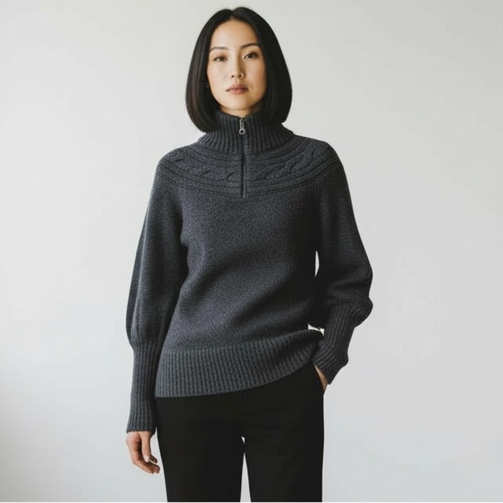 Columbia Wool Blend Dark Gray Quarter Zip Sweater
